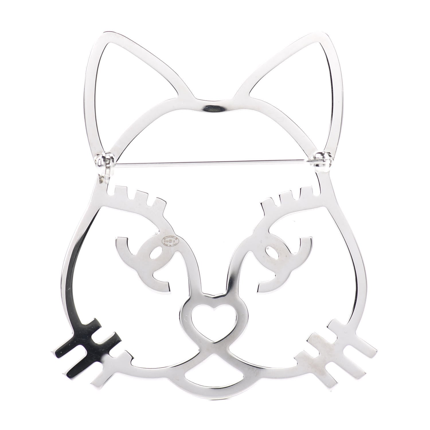Chanel Strass Crystal Emoji Choupette Cat Brooch Silver 3 of 5