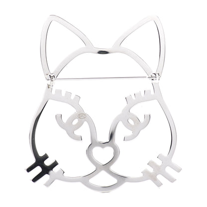 Chanel Strass Crystal Emoji Choupette Cat Brooch Silver 3 of 5