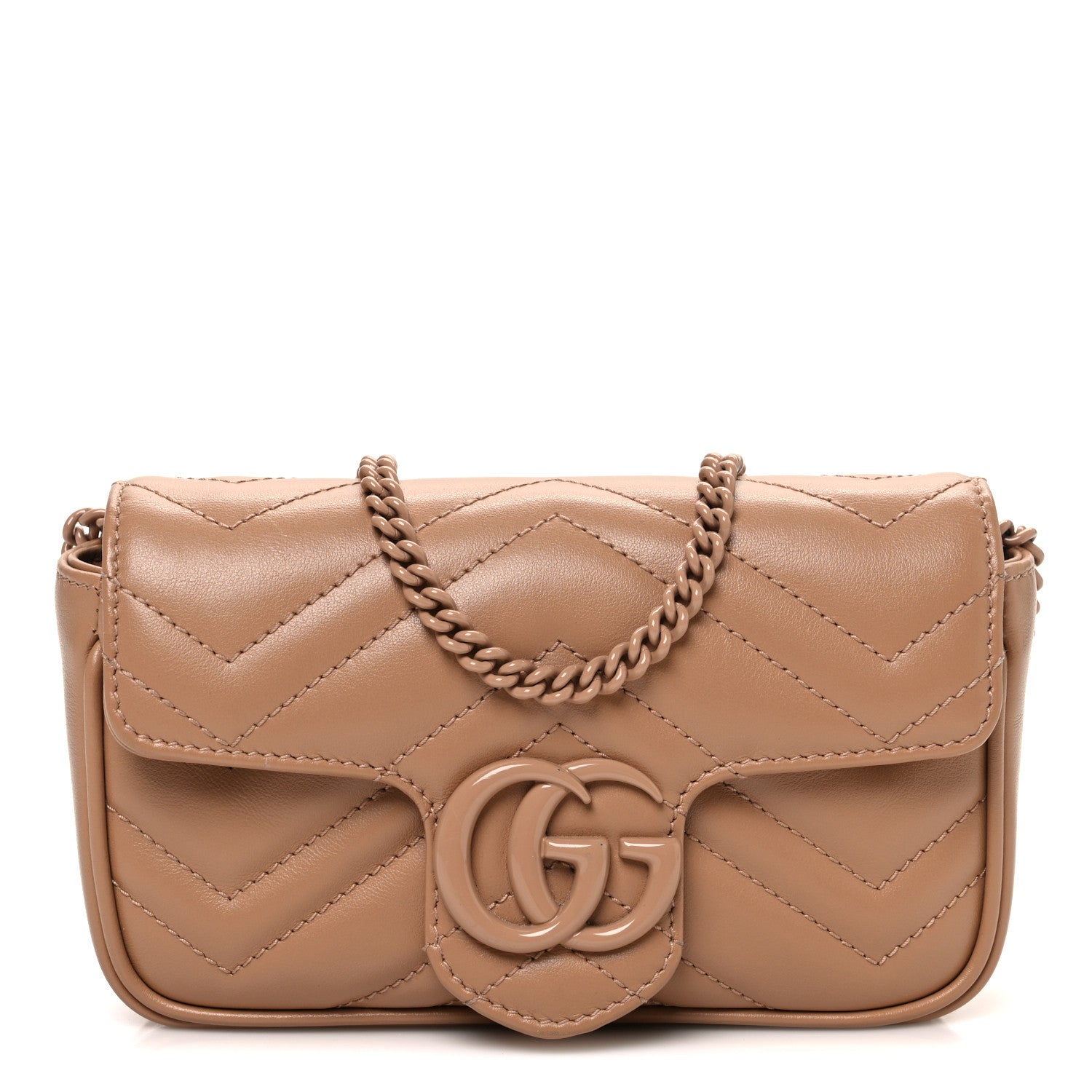 Gucci Calfskin Matelasse Monochrome Super Mini GG Marmont Shoulder Bag Camelia 1 of 11