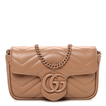 Gucci Calfskin Matelasse Monochrome Super Mini GG Marmont Shoulder Bag Camelia 1 of 11