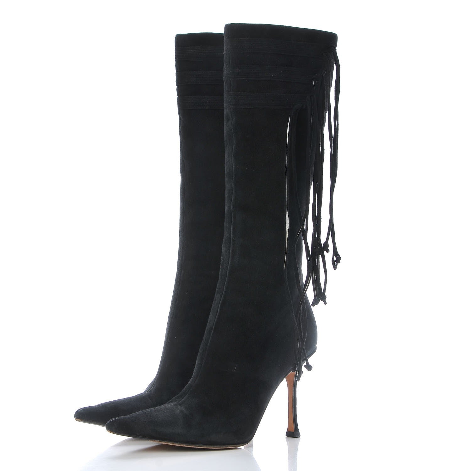 Jimmy Choo Suede Gloria Fringe Boots 38.5 Black 3 of 13
