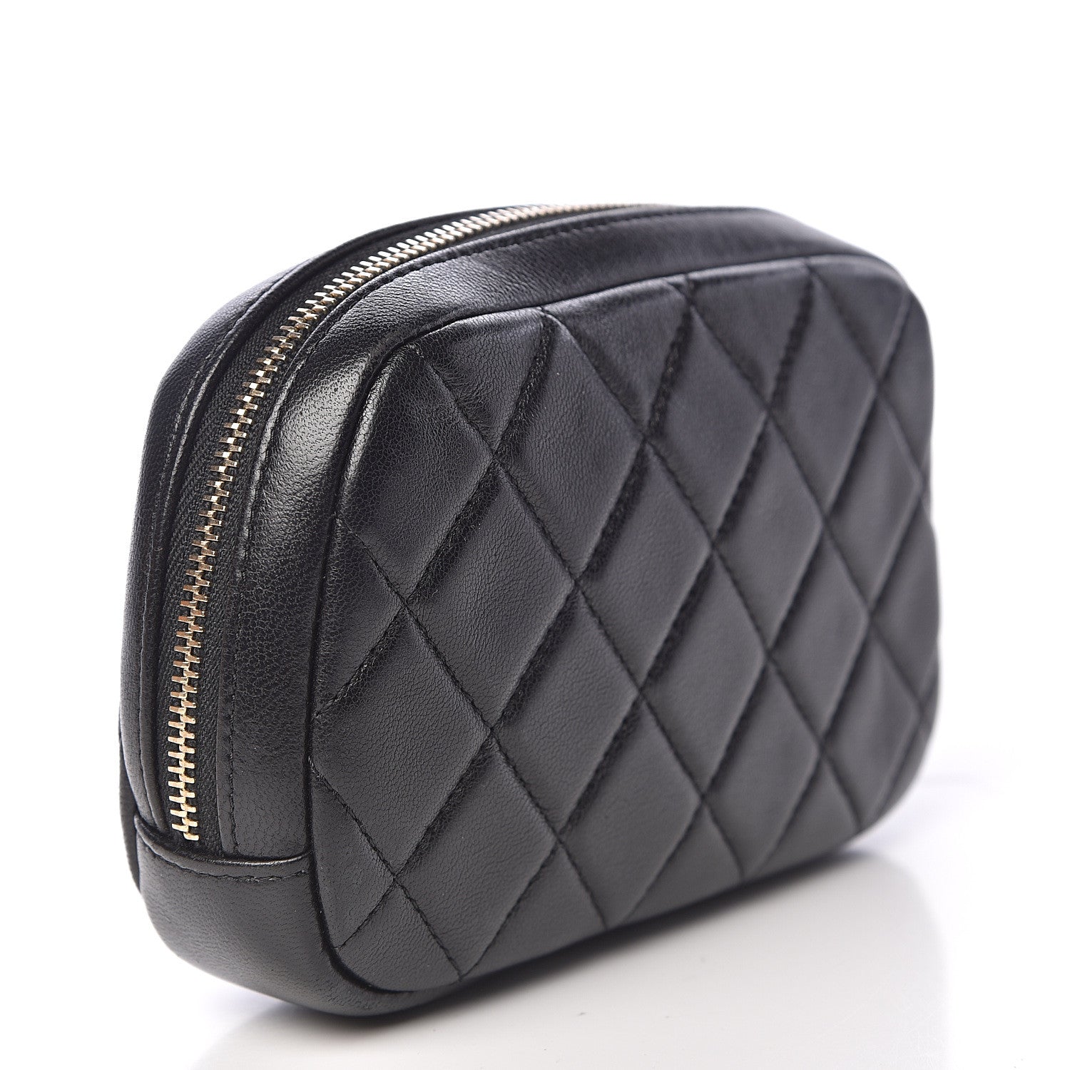 Chanel Lambskin Quilted Small Curvy Pouch Cosmetic Case Black 3 of 7