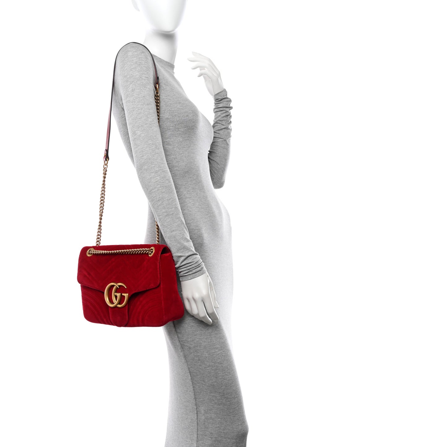 Velvet Matelasse Medium GG Marmont Shoulder Bag Hibiscus Red