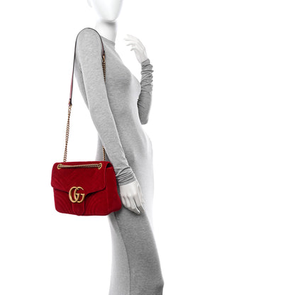 Gucci Velvet Matelasse Medium GG Marmont Shoulder Bag Hibiscus Red 2 of 14