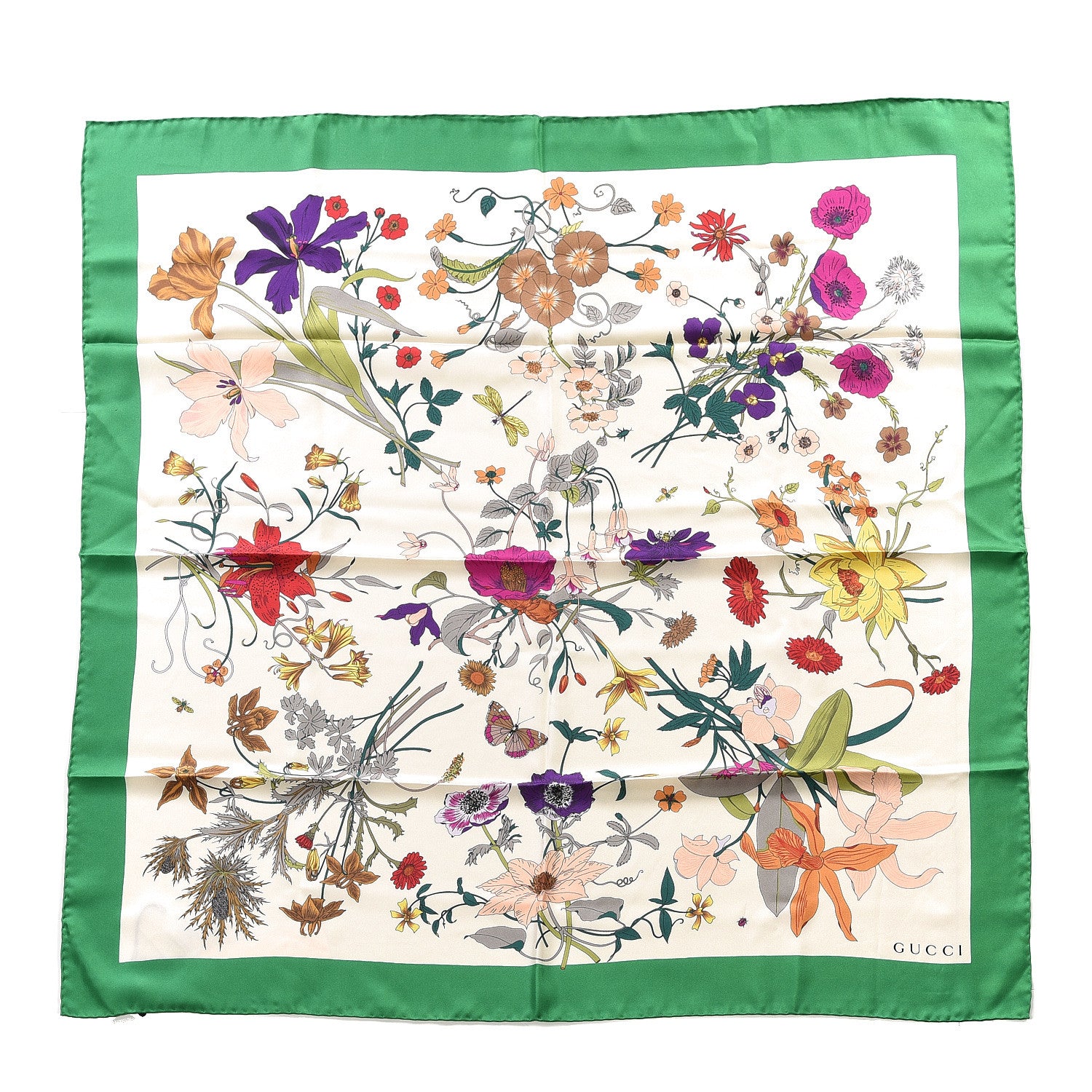 Gucci Silk Flora Gothic Square Scarf Ivory Dark Green 1 of 3