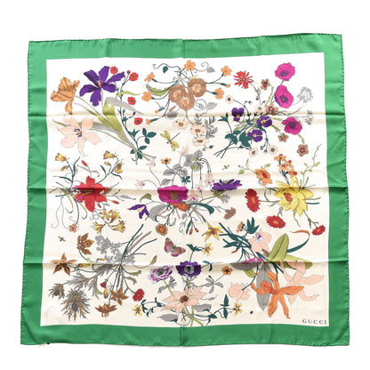 Gucci Silk Flora Gothic Square Scarf Ivory Dark Green 1 of 3