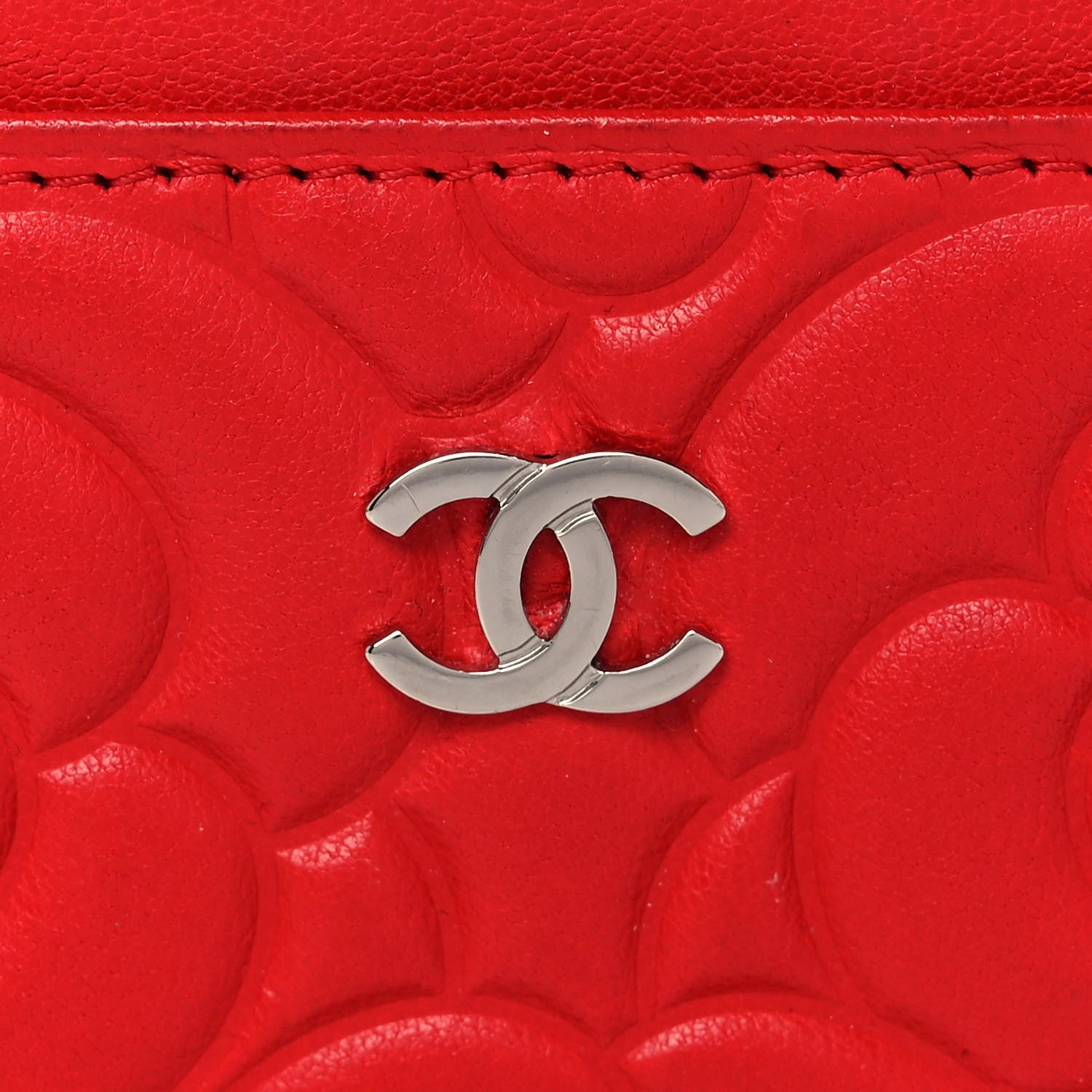 Chanel Lambskin Camellia Embossed Card Holder Red 9 of 14