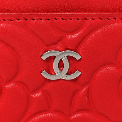 Chanel Lambskin Camellia Embossed Card Holder Red 9 of 14