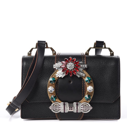 Miu Miu Goatskin Madras Soft Calf Crystal Embellished Shoulder Bag Black 1 of 8