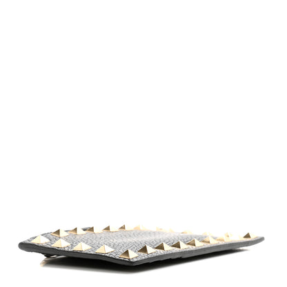 Valentino Garavani VALENTINO GARAVANI Pebbled Calfskin Rockstud Coin Case Card Holder Black 4 of 8
