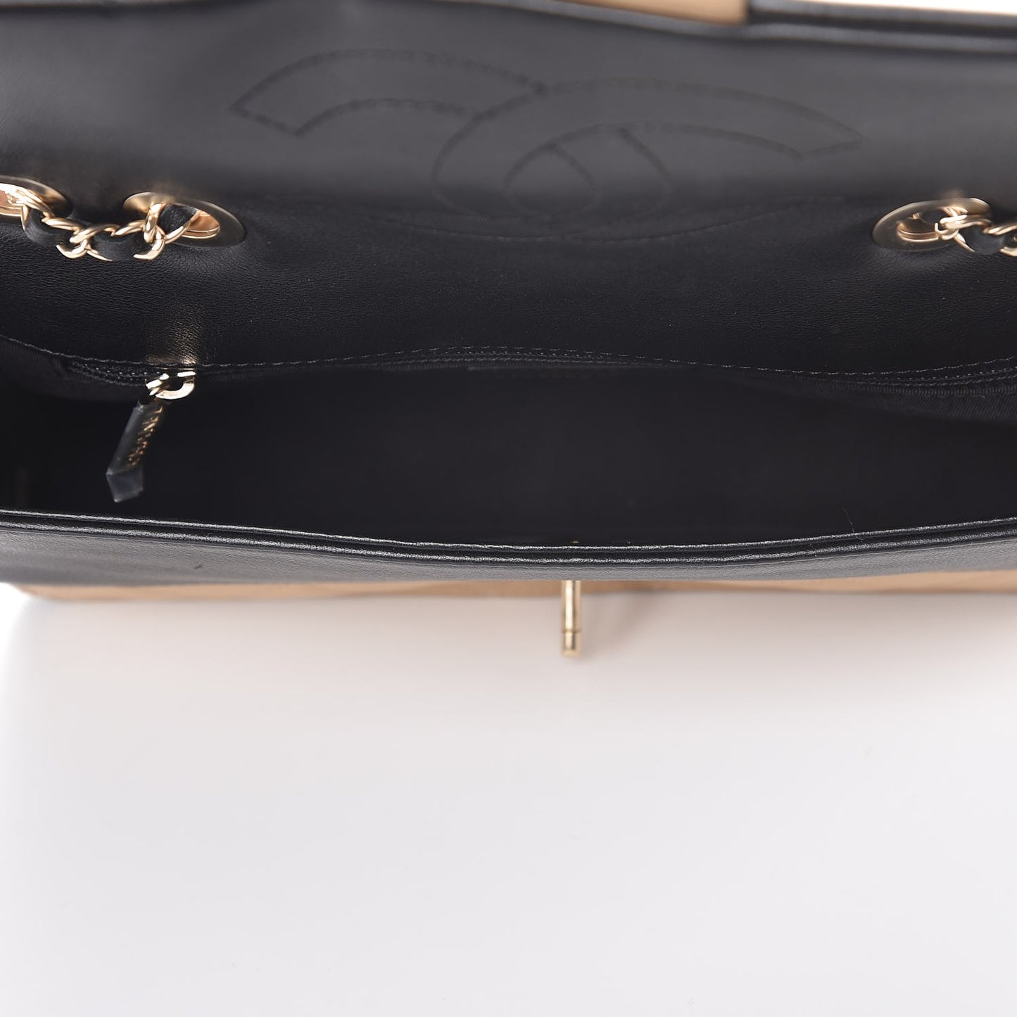 Calfskin Quilted Medium Graphic Flap Beige Black
