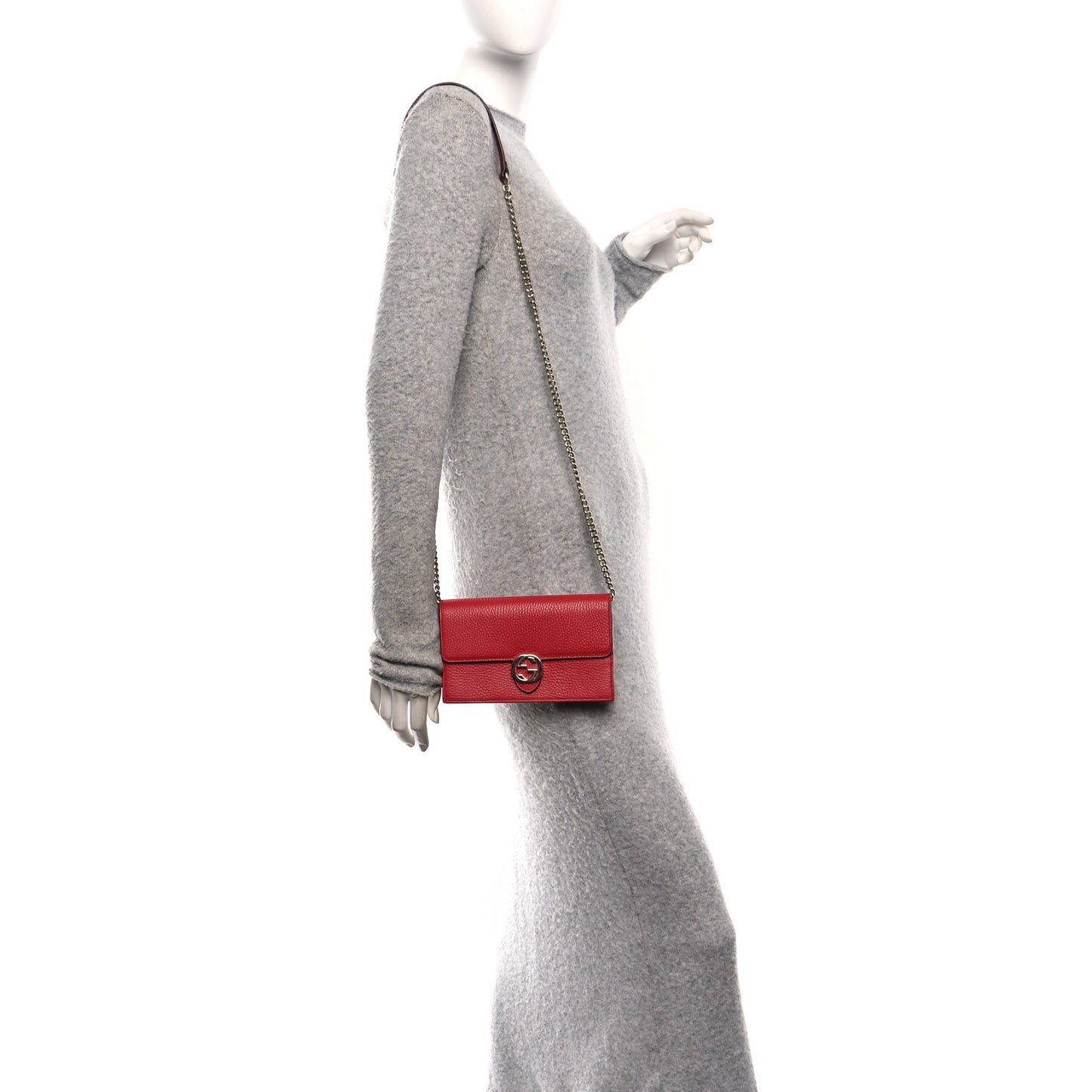 Dollar Calfskin Interlocking G Chain Wallet Red