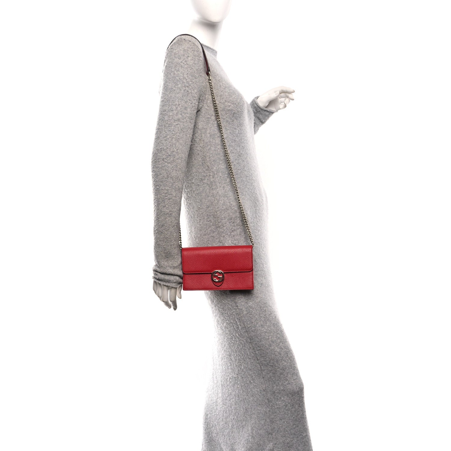 Gucci Dollar Calfskin Interlocking G Chain Wallet Red 2 of 13
