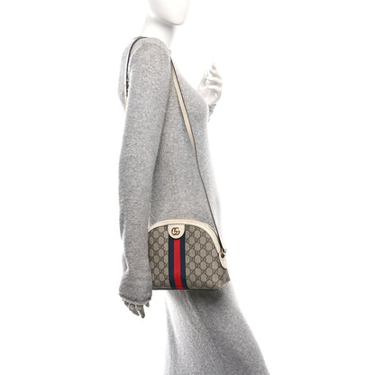 Gucci GG Supreme Monogram Textured Dollar Calfskin Web Small Ophidia Dome Shoulder Bag Beige Ebony Mystic White 2 of 10