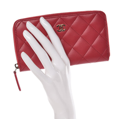 Chanel Lambskin Quilted Small Zip Around Wallet Dark Pink 2 of 8