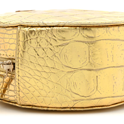 Chanel Metallic Calfskin Crocodile Embossed Cocodile Round Clutch with Chain Gold 9 of 9