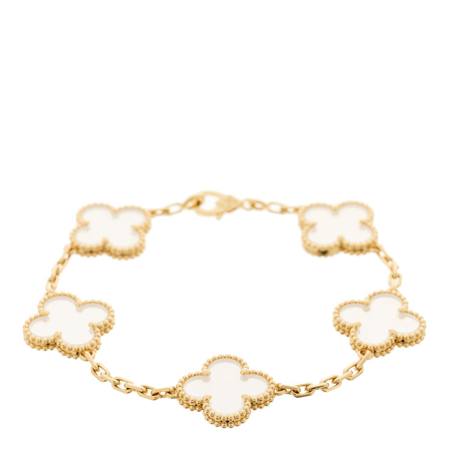 Van Cleef & Arpels 18K Yellow Gold Rock Crystal 5 Motifs Vintage Alhambra Bracelet 1 of 5