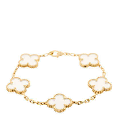 Van Cleef & Arpels 18K Yellow Gold Rock Crystal 5 Motifs Vintage Alhambra Bracelet 1 of 5