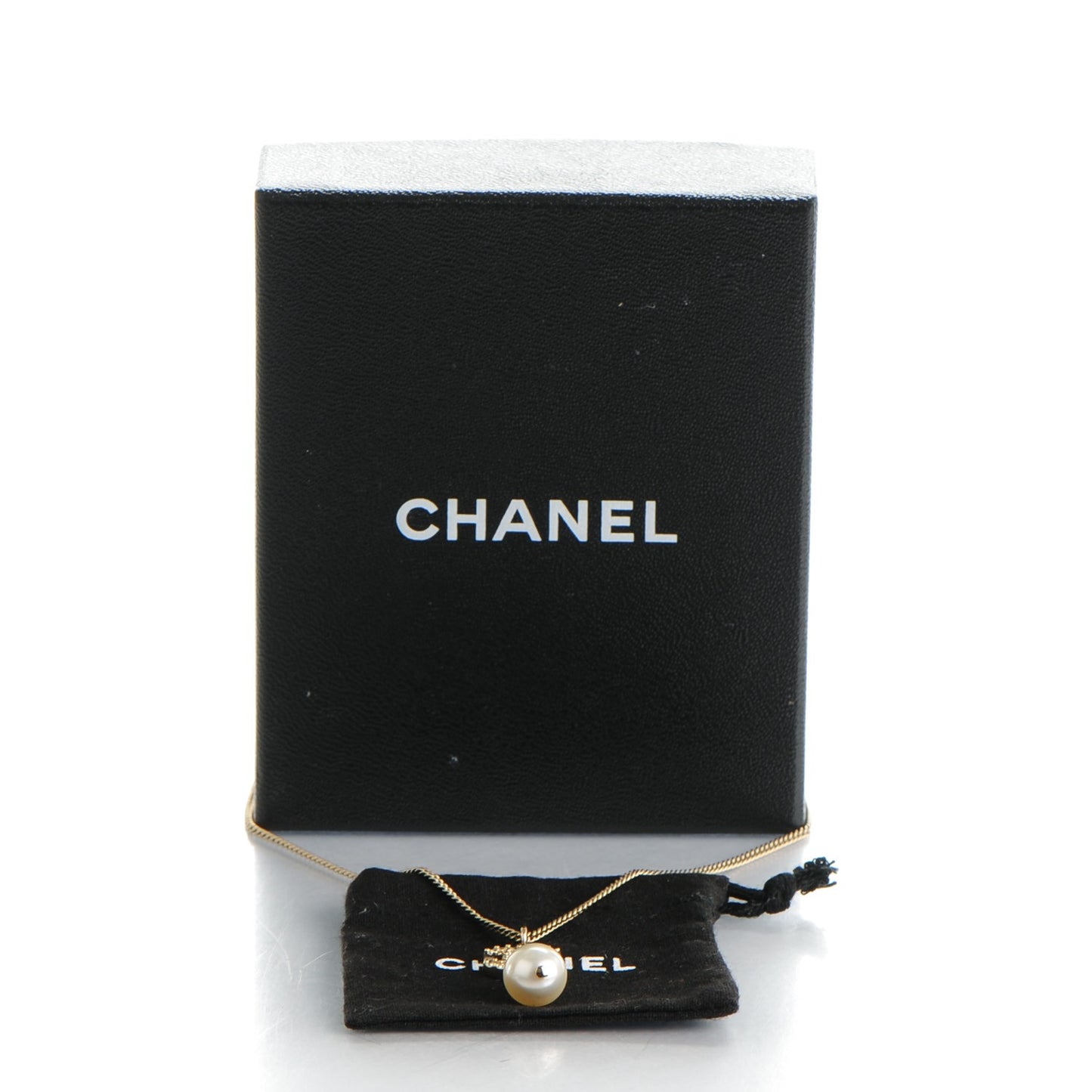 Pearl Crystal CC Pendant Necklace Light Gold