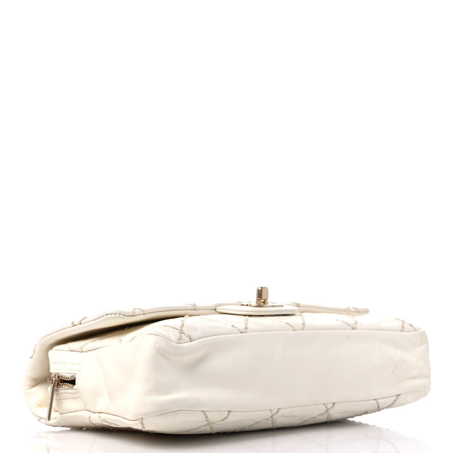 Lambskin Quilted Flower Patch Single Flap White