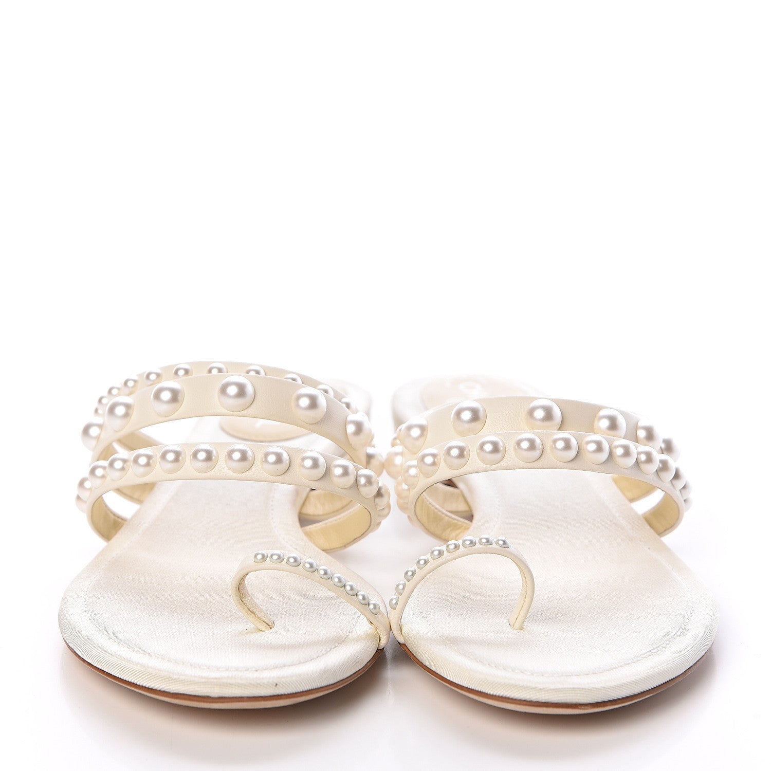 Chanel Lambskin Grosgrain Pearl Sandals 36.5 Ivory 2 of 7
