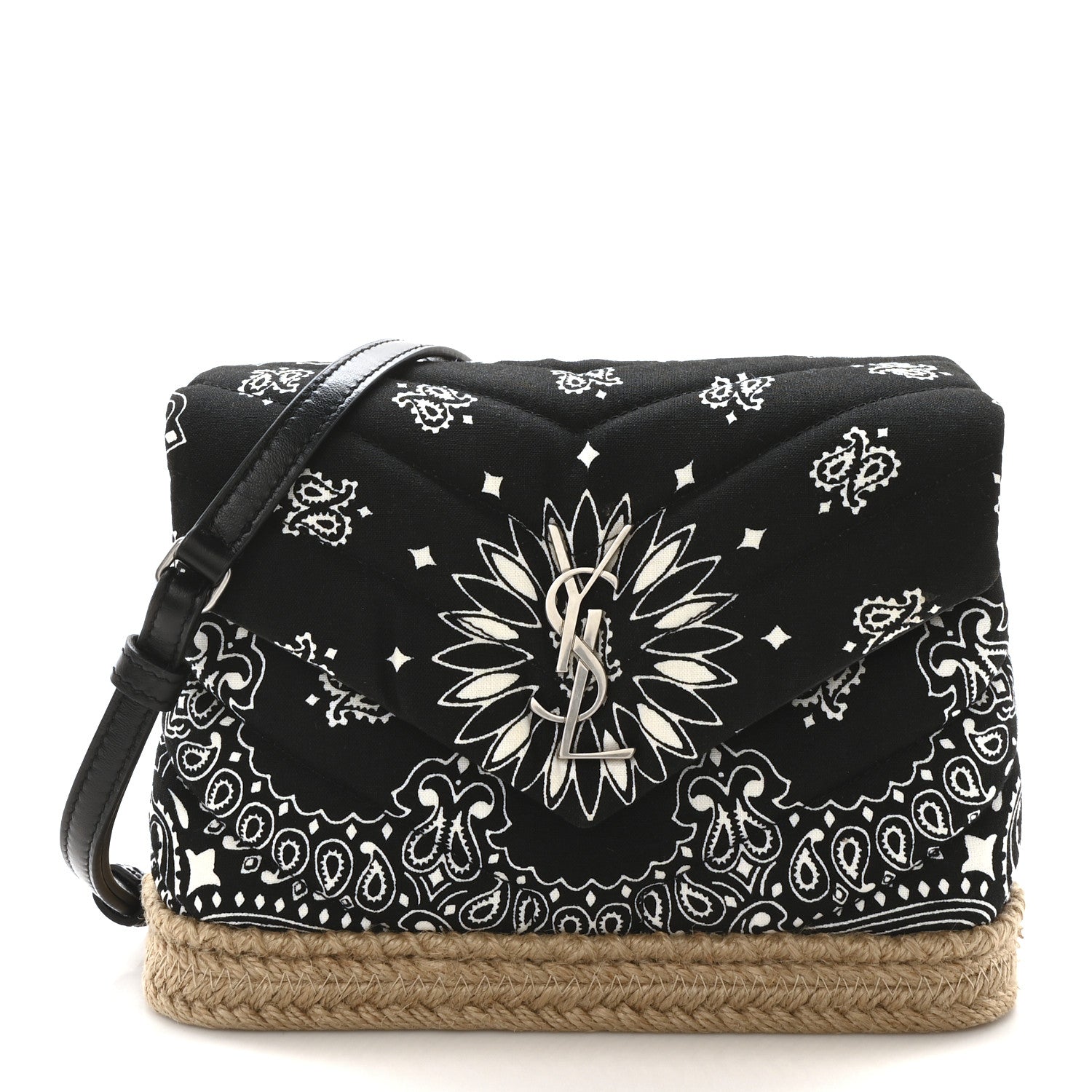 Saint Laurent Cotton Bandana Y Quilted Monogram Toy Loulou Crossbody Bag Black White 1 of 12
