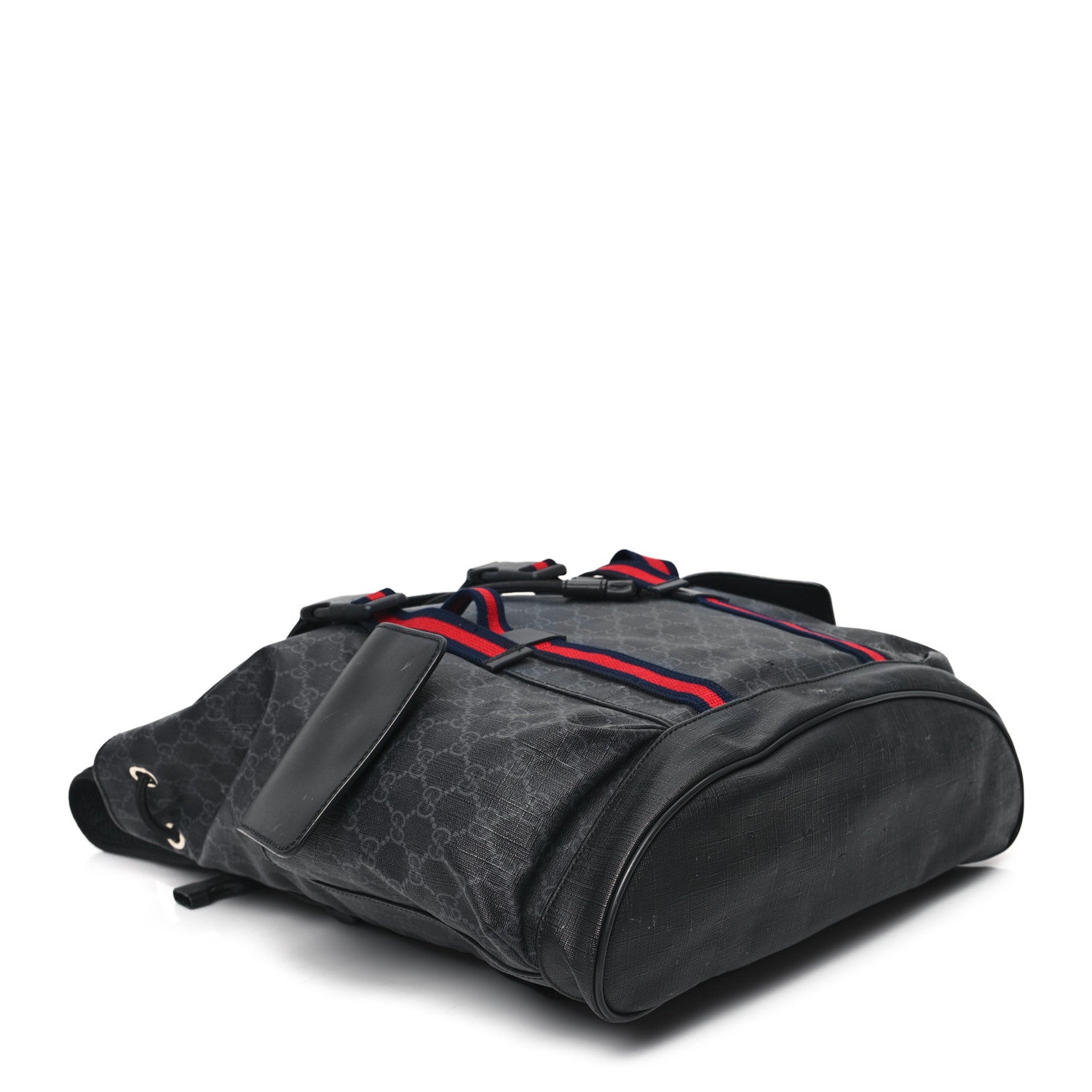 Gucci Soft GG Supreme Monogram Calfskin Web Double Buckle Backpack Black 4 of 15