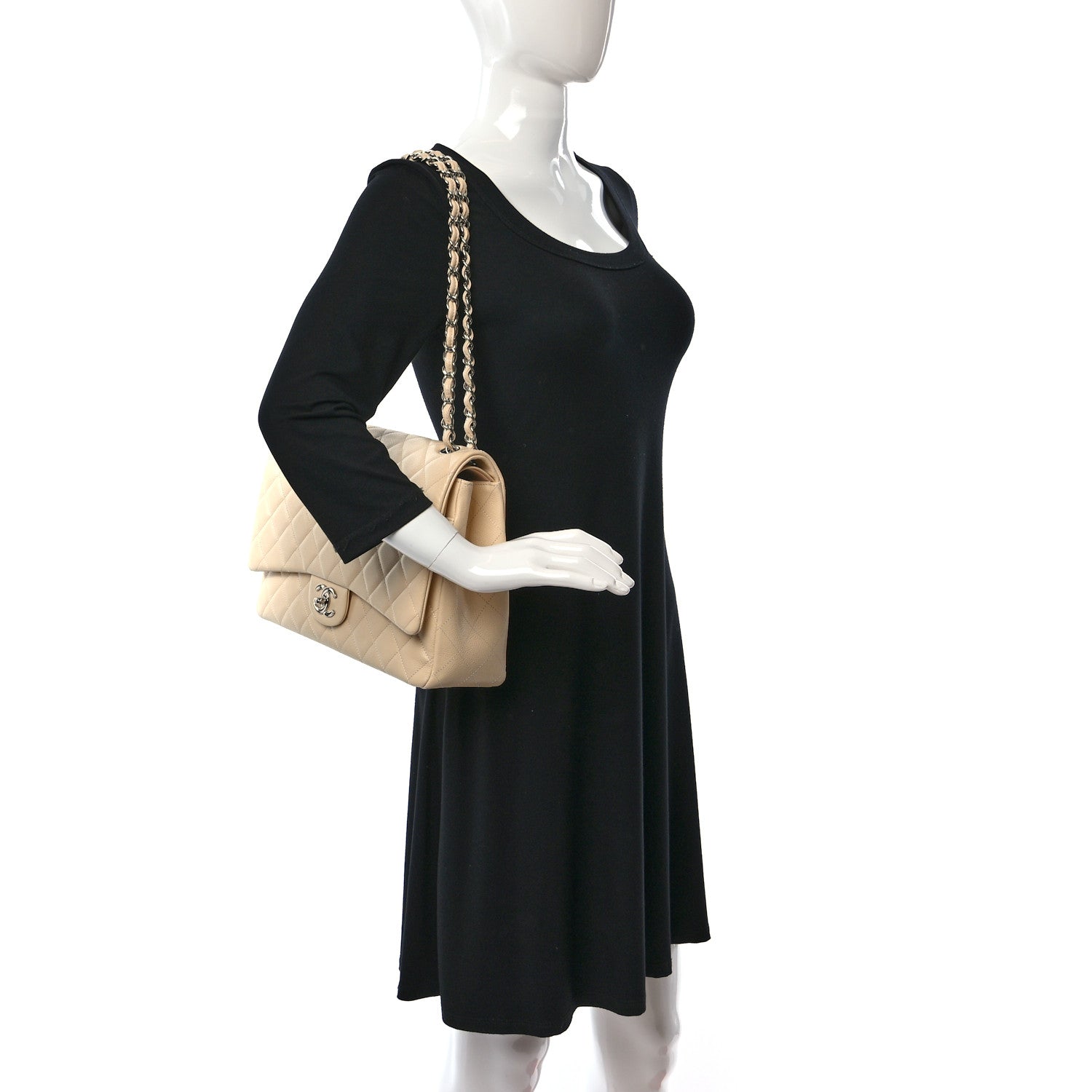 Chanel Caviar Quilted Maxi Double Flap Beige 2 of 8