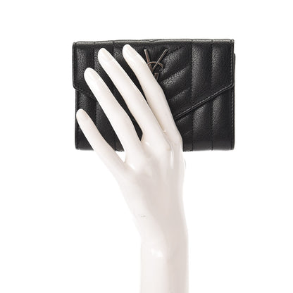 Saint Laurent Lambskin Mixed Matelasse Chevron Small Monogram Envelope Wallet Black 2 of 7