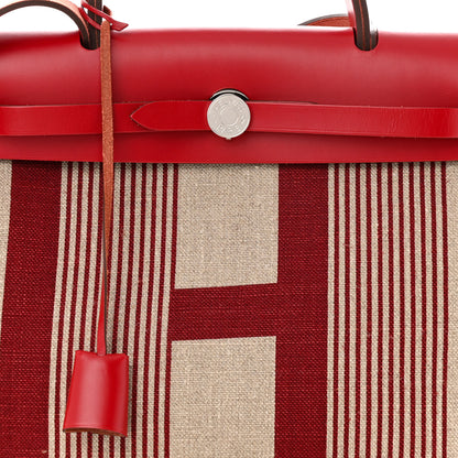 Hermes Vache Hunter Toile H Vibration Herbag Zip 31 PM Bordeaux Ficelle Rouge Piment 9 of 13