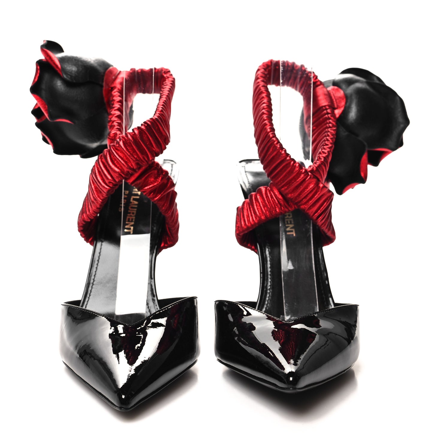Patent Nappa Silk Freja 105 Flower Ankle Pumps 37.5 Black Rosso