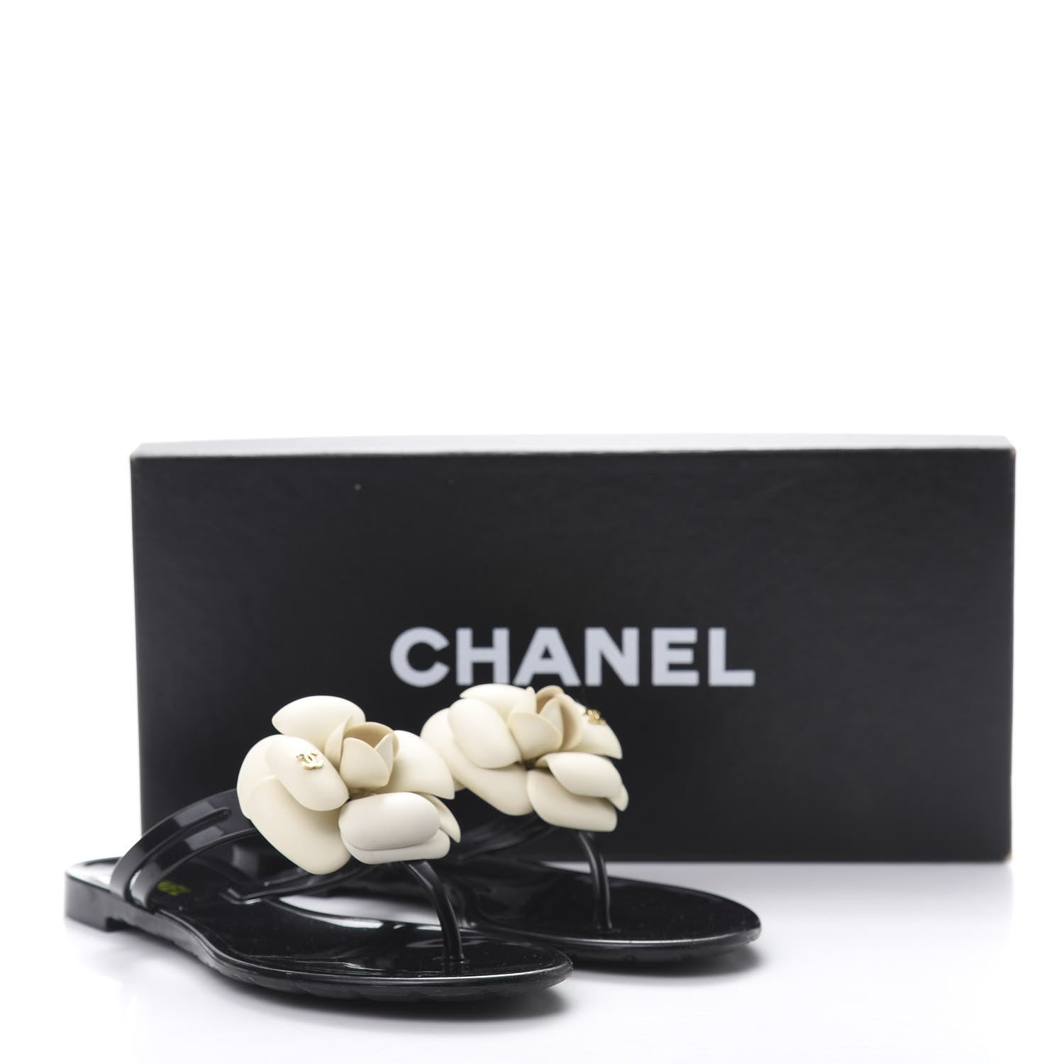 Chanel Jelly Camellia Thong Sandals 35 Black Ivory 9 of 9