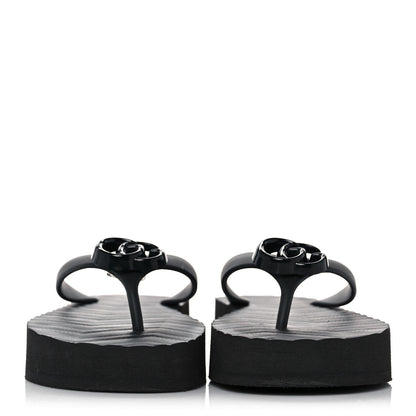 Gucci Rubber Chevron Womens GG Thong Sandals 39 Black 2 of 9