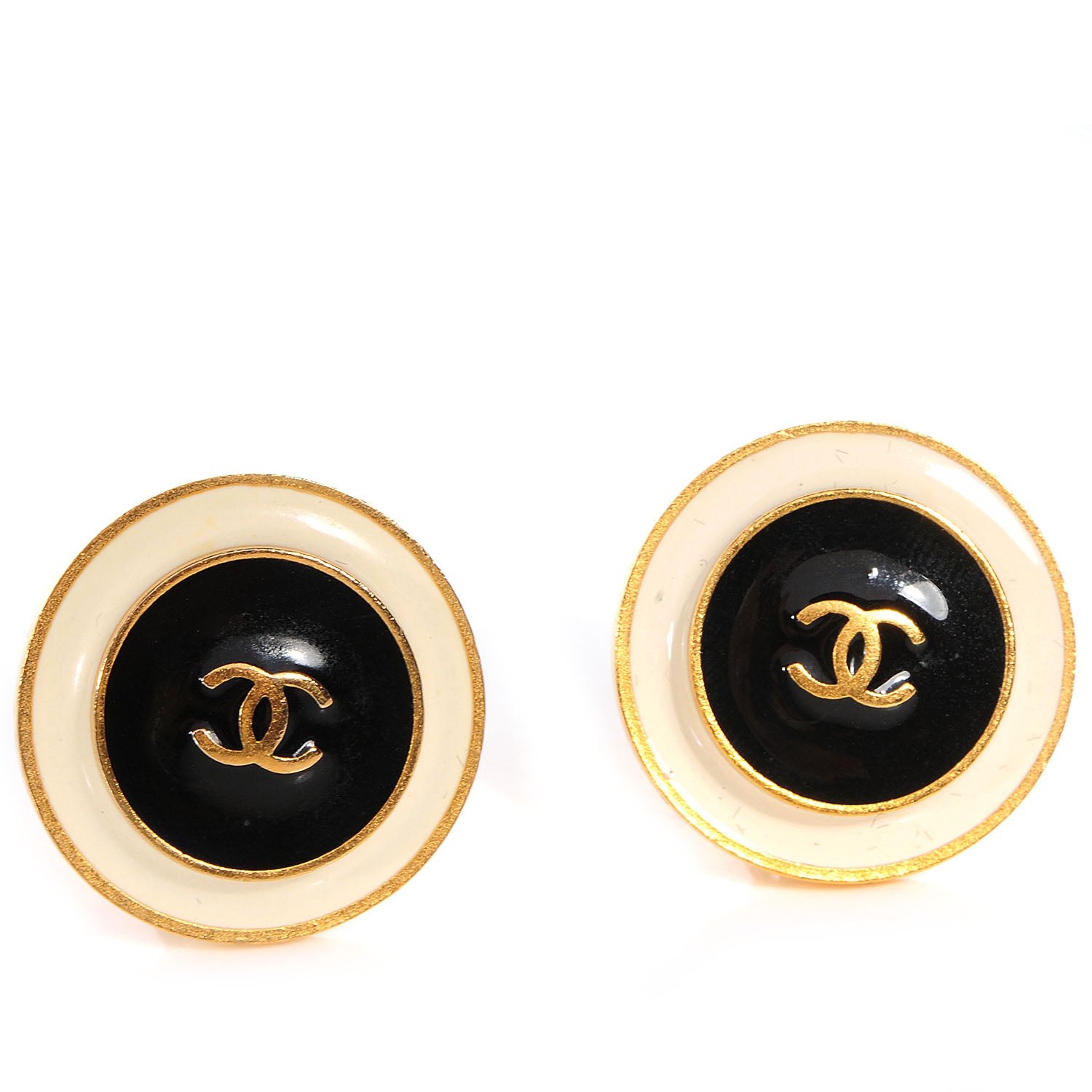 Chanel CC Enamel Round Clip On Earrings Gold 1 of 5