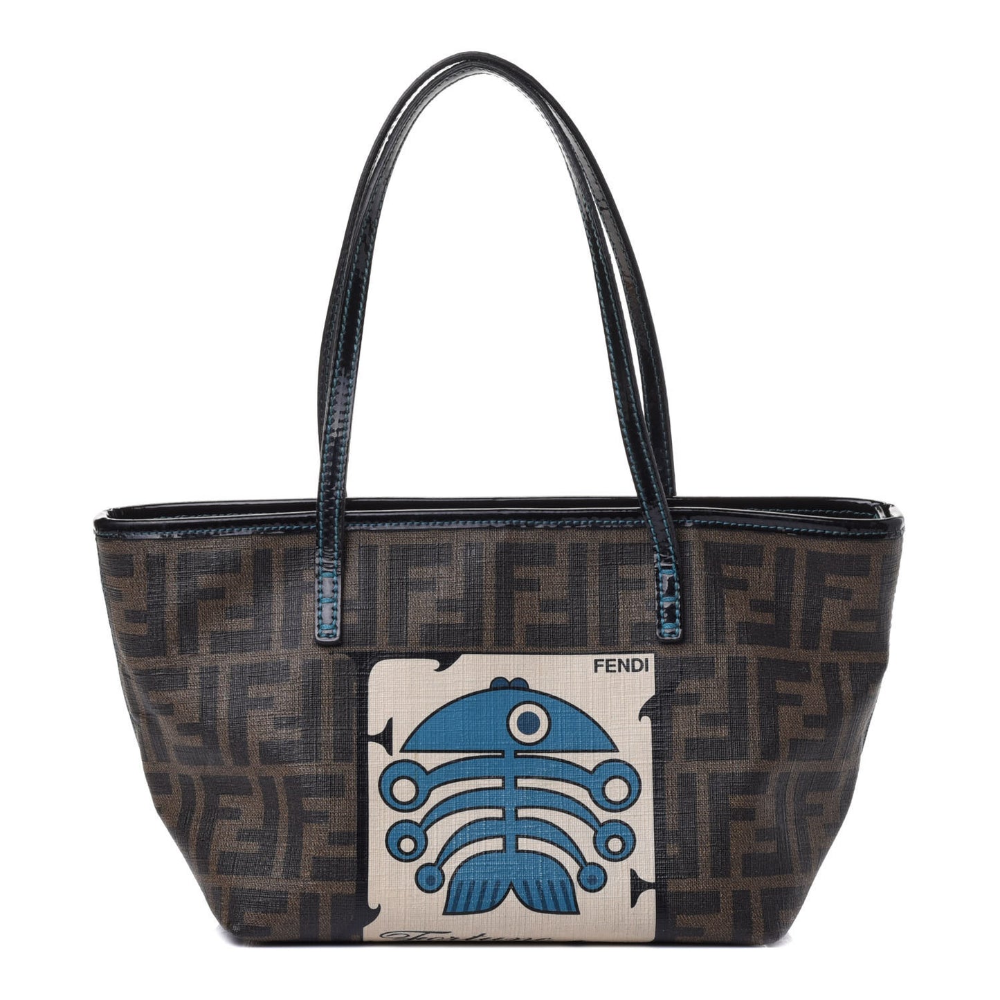Zucca Spalmati Patent Fortune Print Mini Roll Tote Tobacco