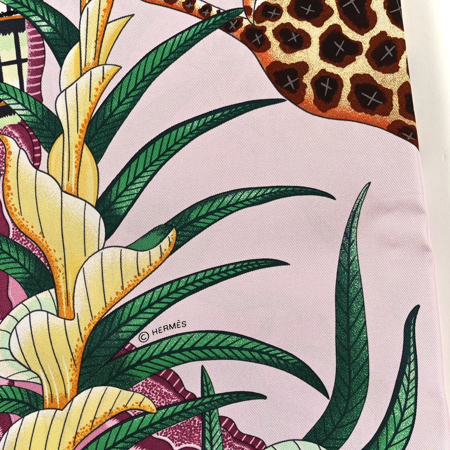 Hermes Silk La Marche Du Zambeze Scarf 90 Rose Pale Vert Jaune 2 of 3