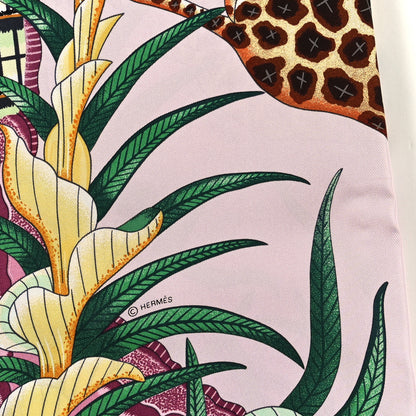 Hermes Silk La Marche Du Zambeze Scarf 90 Rose Pale Vert Jaune 2 of 3