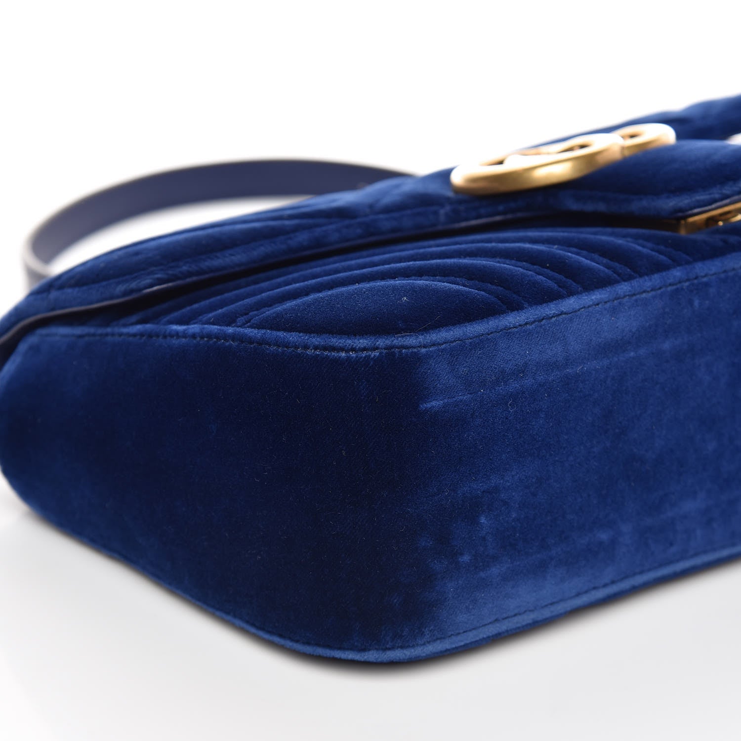 Gucci Velvet Matelasse Small GG Marmont Shoulder Bag Cobalt Blue 8 of 9