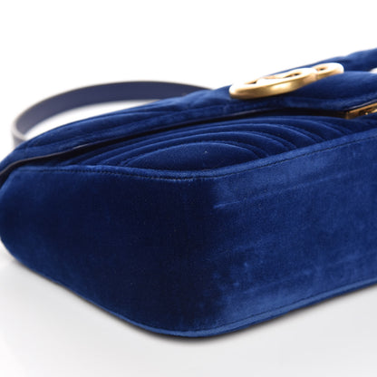 Gucci Velvet Matelasse Small GG Marmont Shoulder Bag Cobalt Blue 8 of 9