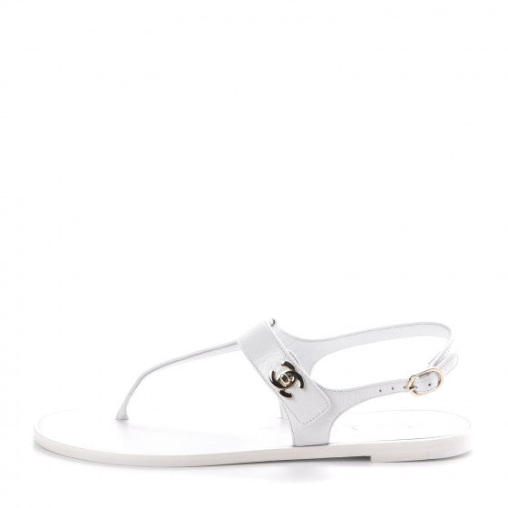 Chanel Lambskin CC Thong Sandals 39 White 1 of 9