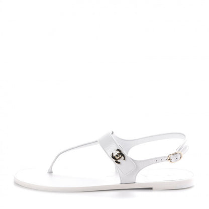 Chanel Lambskin CC Thong Sandals 39 White 1 of 9