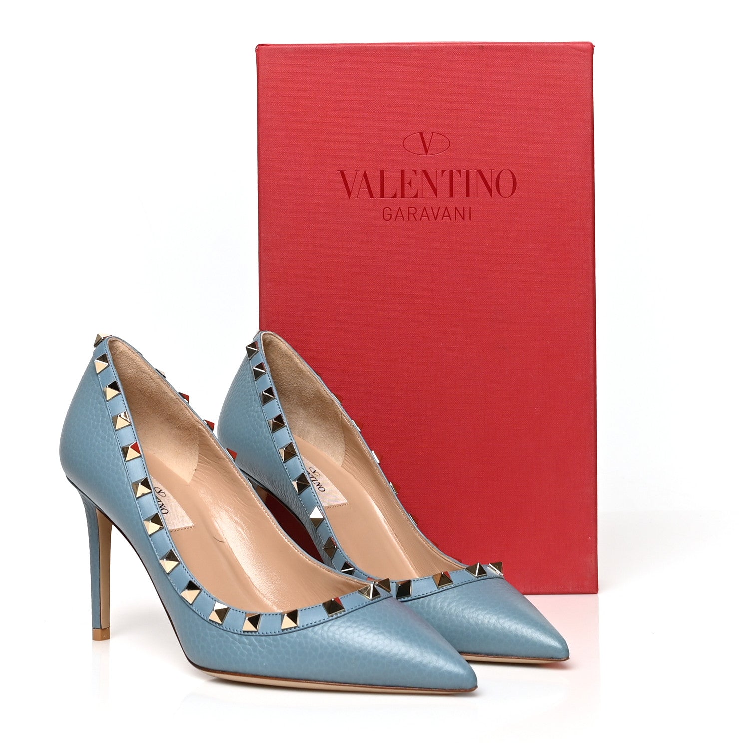 Valentino Garavani Pebbled Calfskin Rockstud 85mm Pumps 37 Light Blue 8 of 8