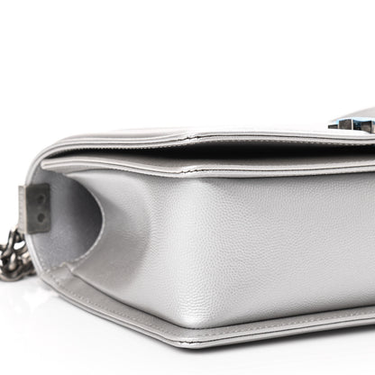Chanel Metallic Caviar Chevron Quilted Medium Boy Flap Silver 9 of 11