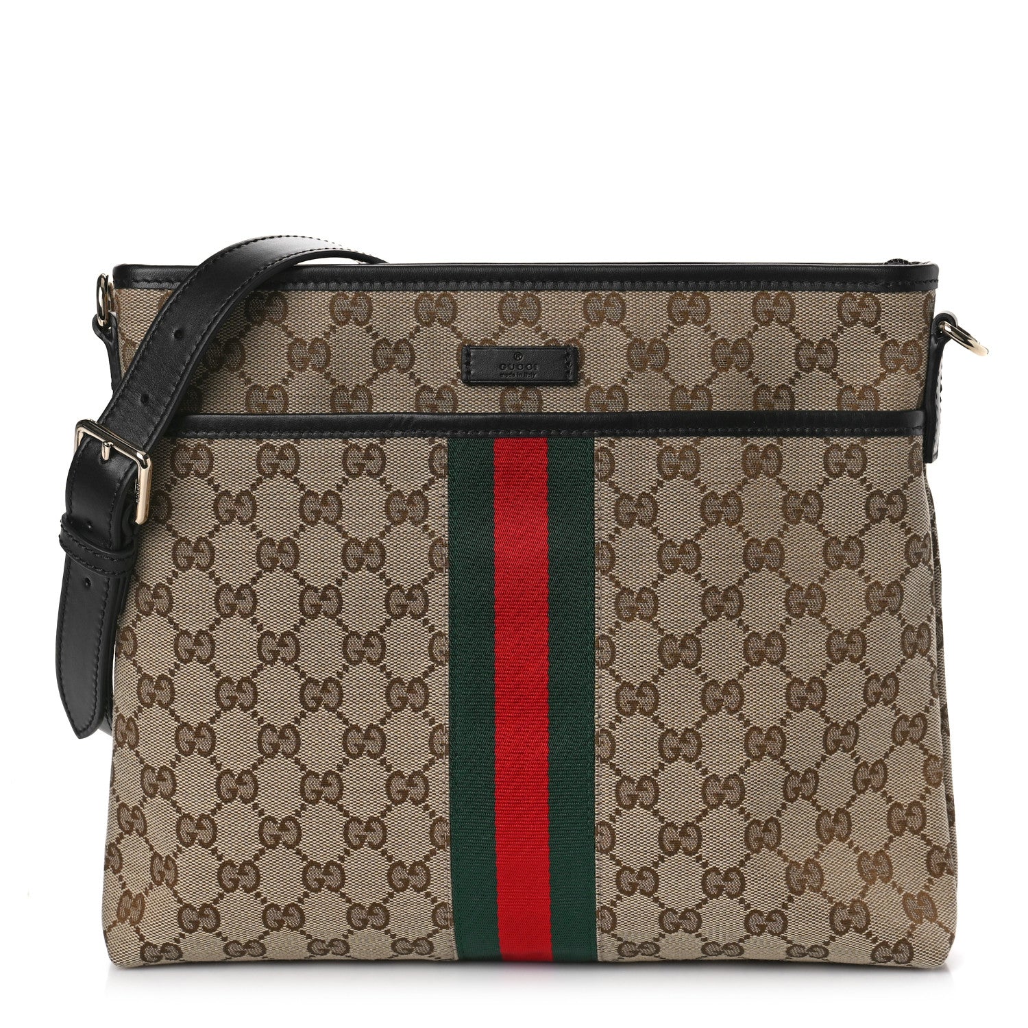 Gucci GG Monogram Web Flat Messenger Bag Black 1 of 9