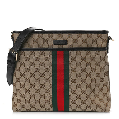 Gucci GG Monogram Web Flat Messenger Bag Black 1 of 9