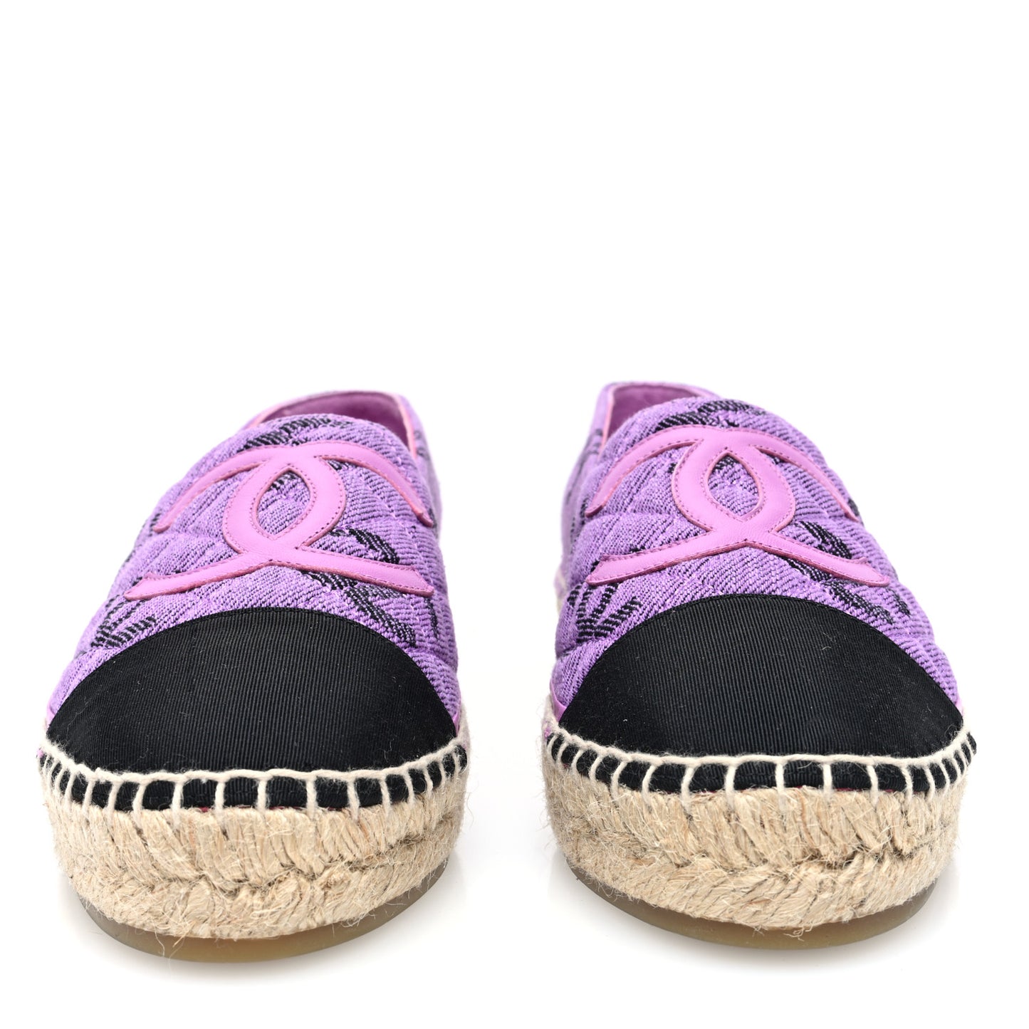 Cotton Jacquard Grosgrain CC Print Espadrilles 38 Purple Black