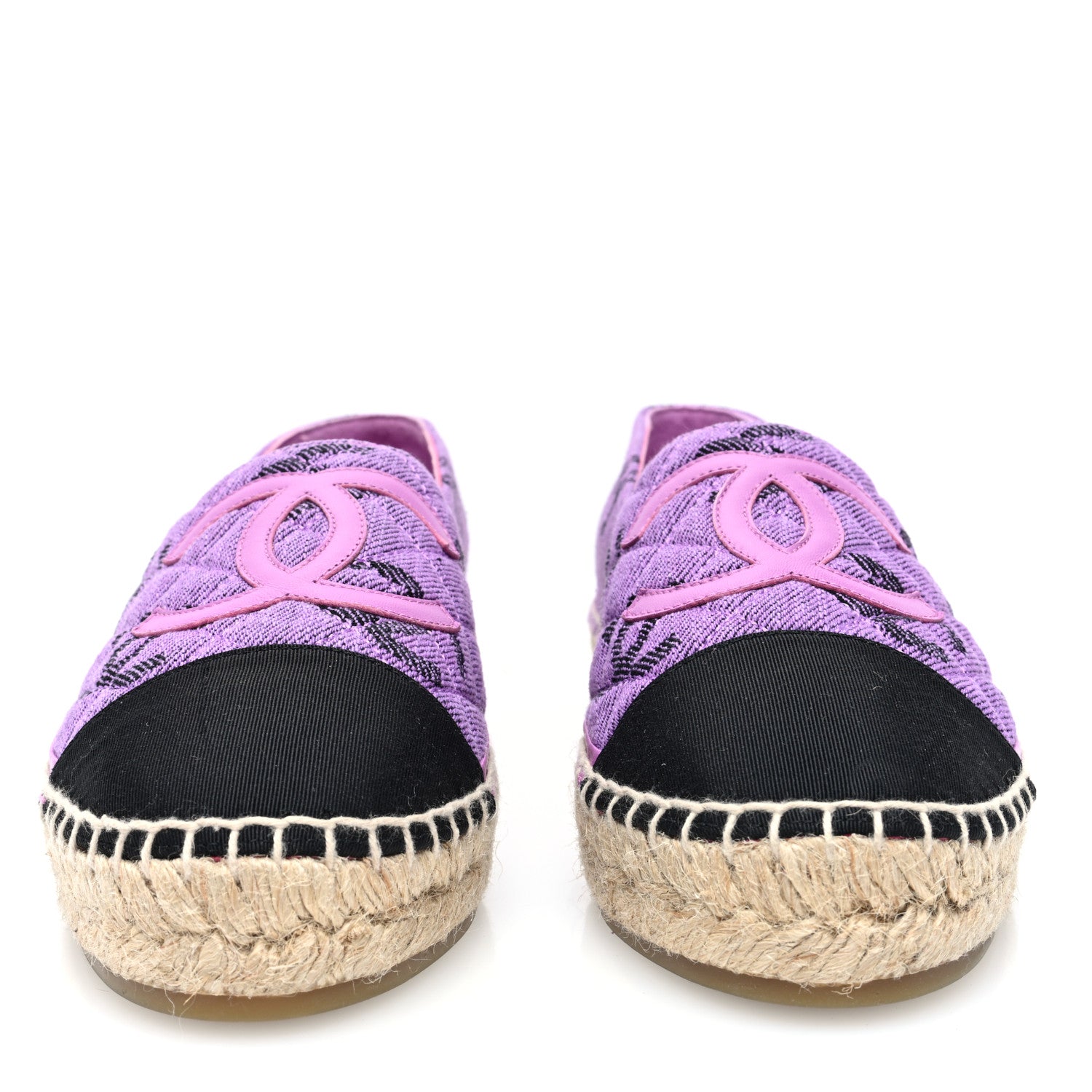 Chanel Cotton Jacquard Grosgrain CC Print Espadrilles 38 Purple Black 3 of 8