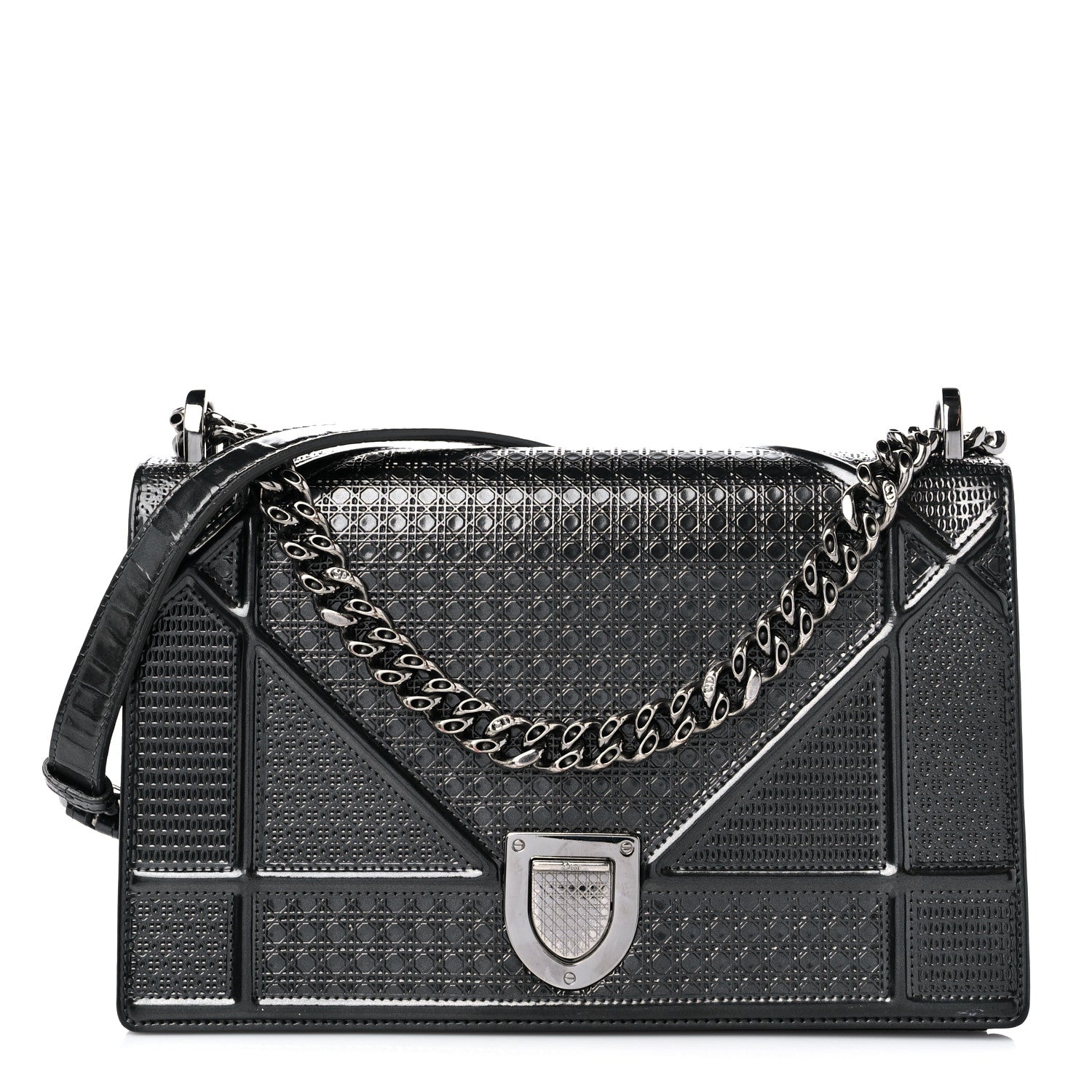 Christian Dior Metallic Patent Micro-Cannage Medium Diorama Flap Bag Onyx Black 1 of 13