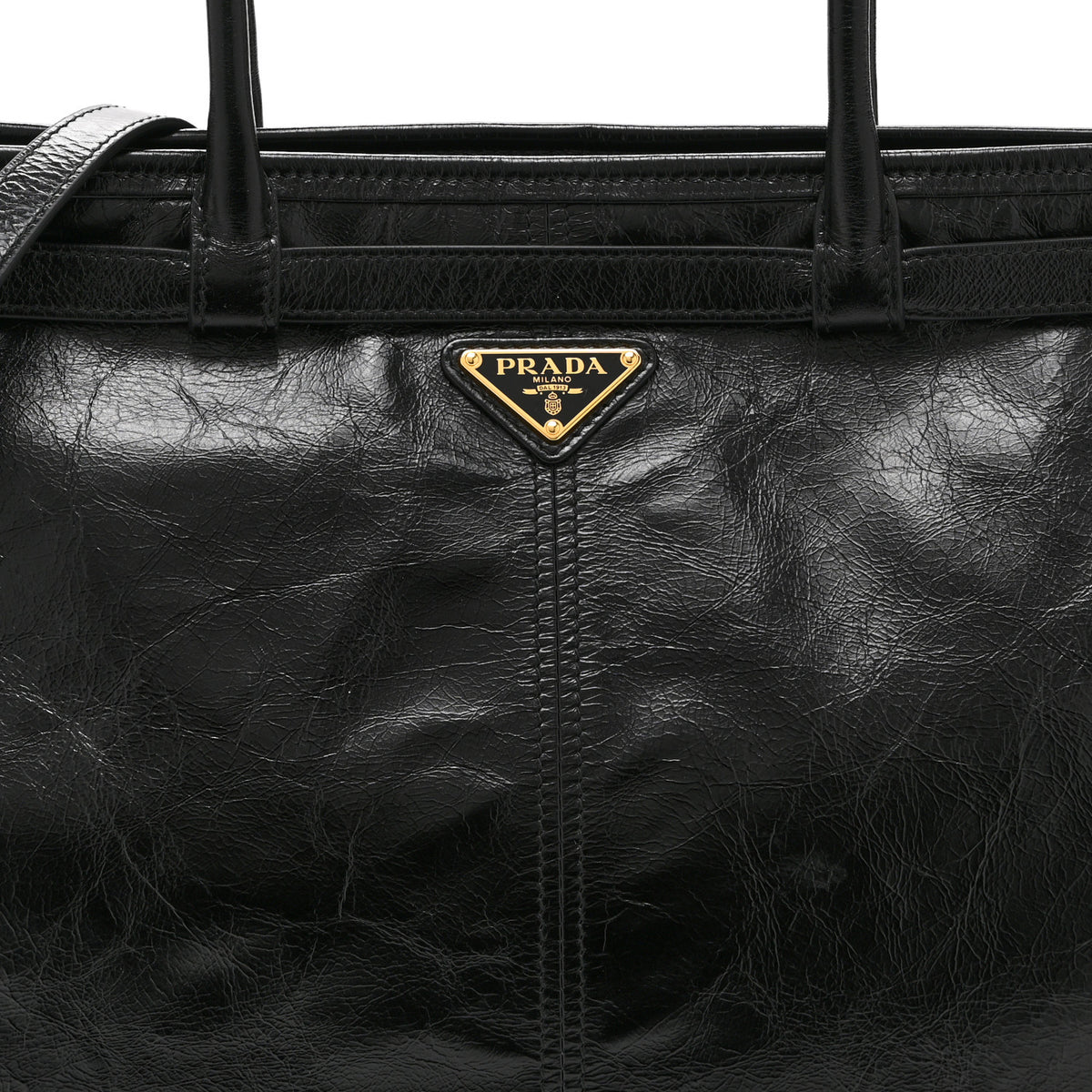 Prada Glossy Calfskin Triangle Large Bonnie Shoulder Bag Black 8 of 10