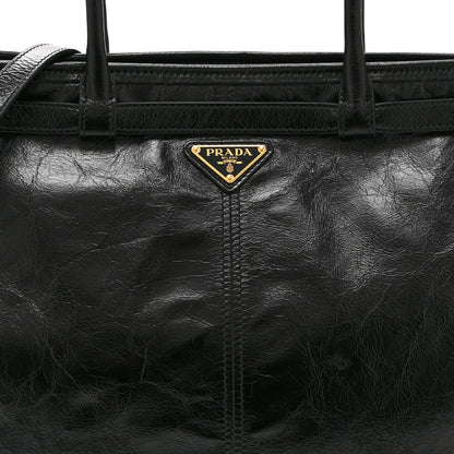 Prada Glossy Calfskin Triangle Large Bonnie Shoulder Bag Black 8 of 10